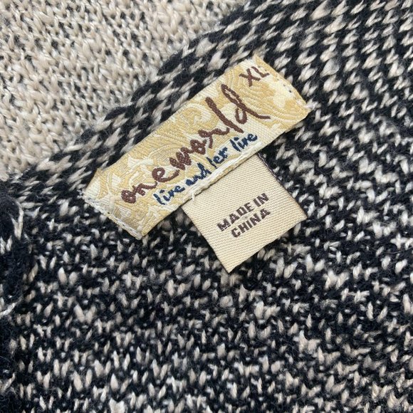 One World XL Sweater Cardigan Boho Shawl Ivory Bla - Picture 4 of 7